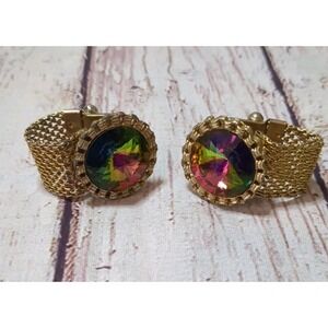 Vintage Goldtone Dante Watermelon Rivoli Cufflinks‎ Set